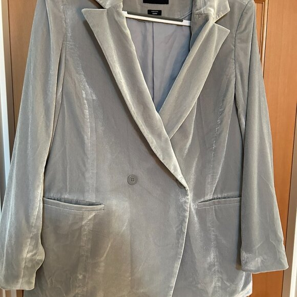 Wildfang Empower Double Breasted Blazer - Silver Velvet - XL - Picture 3 of 7